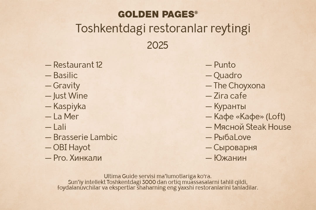 2025-yilda Toshkentdagi eng yaxshi restoranlar