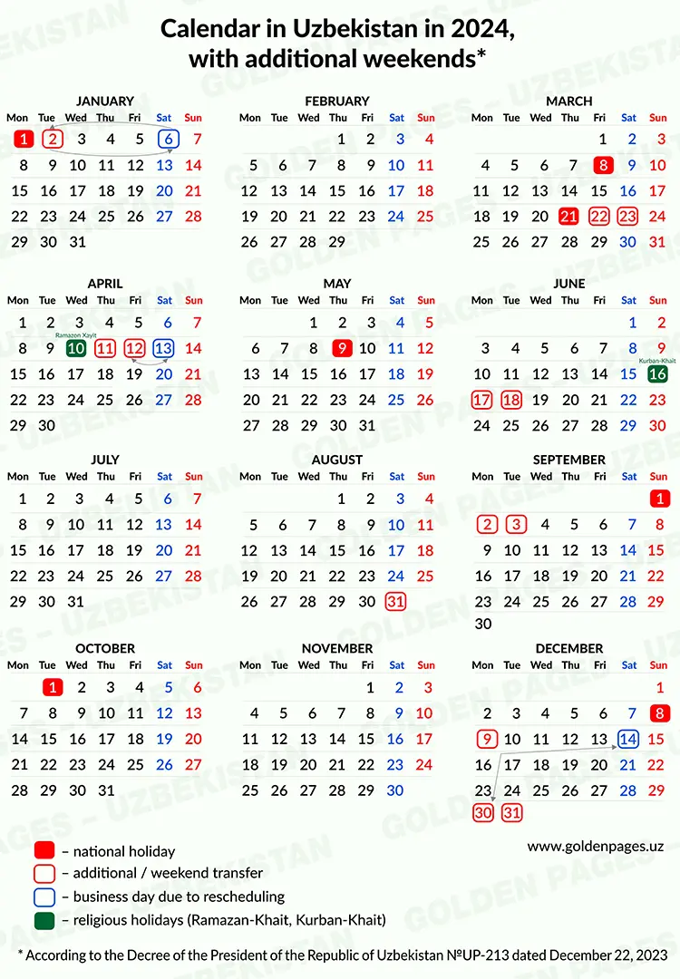 Uzbekistan calendar 2023
