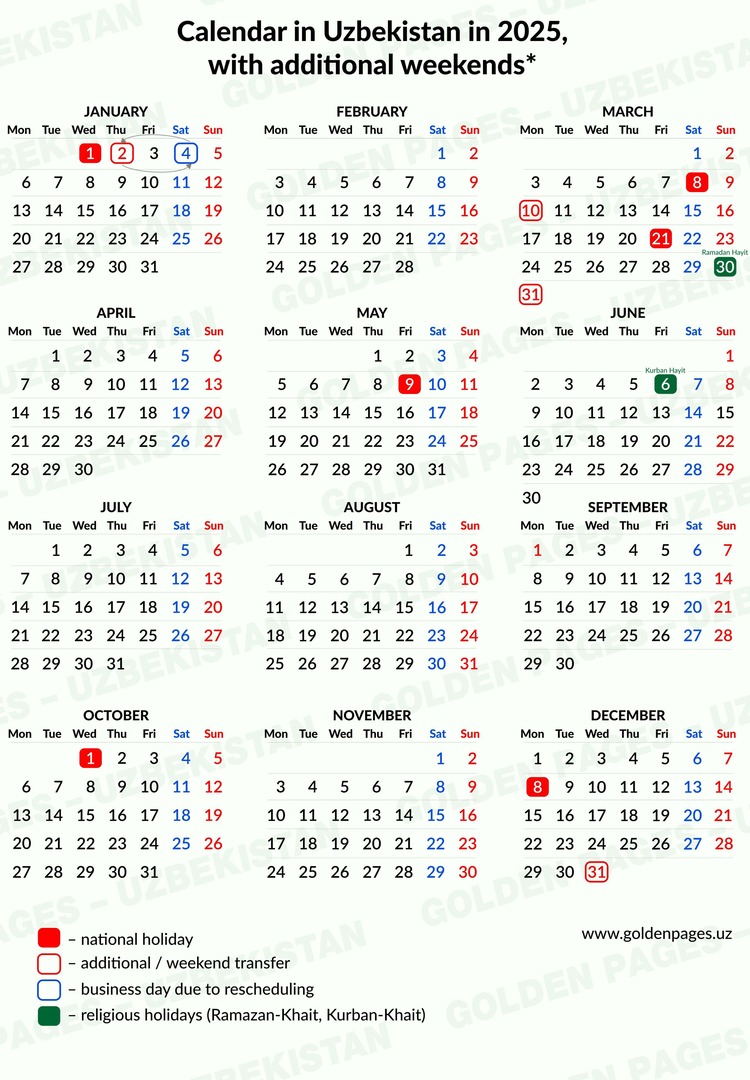 Uzbekistan calendar 2023